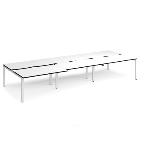 Adapt sliding top triple back to back desks 4200mm x 1600mm - white frame, white top, black edge