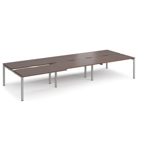 Adapt II sliding top triple back to back desks 4200mm x 1600mm - silver frame, walnut top