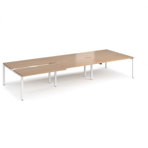 Adapt II sliding top triple back to back desks 4200mm x 1600mm - white frame, beech top