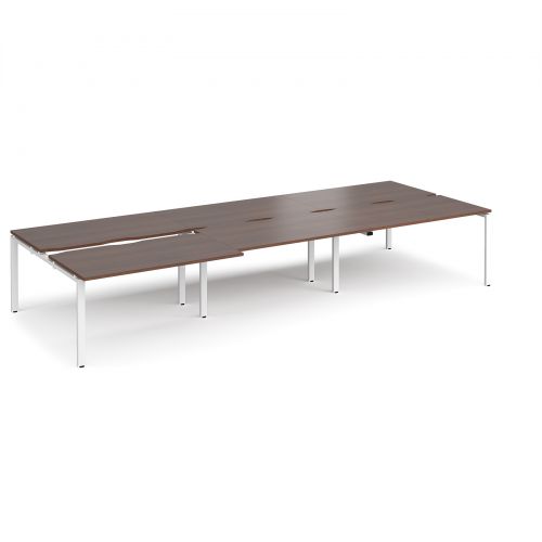 Adapt II sliding top triple back to back desks 4200mm x 1600mm - white frame, walnut top