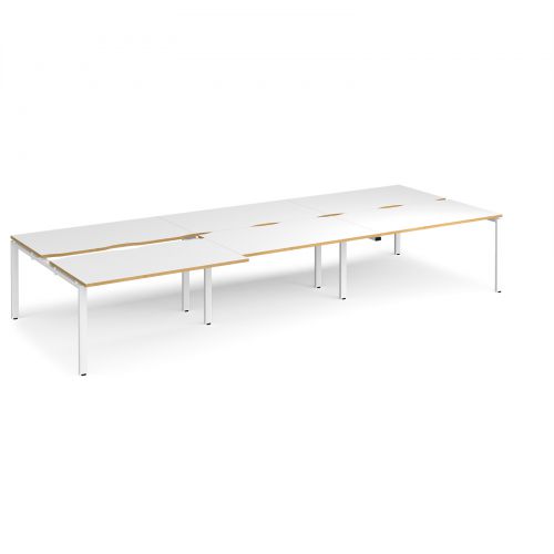 Adapt II sliding top triple back to back desks 4200mm x 1600mm - white frame, white top with oak edging