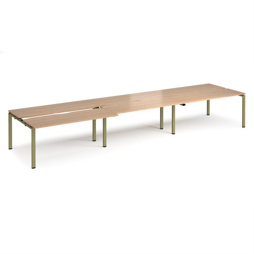 Adapt sliding top triple back to back desks 4800mm x 1200mm - green frame, beech top