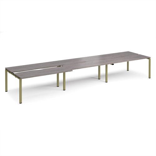 Adapt sliding top triple back to back desks 4800mm x 1200mm - green frame, grey oak top