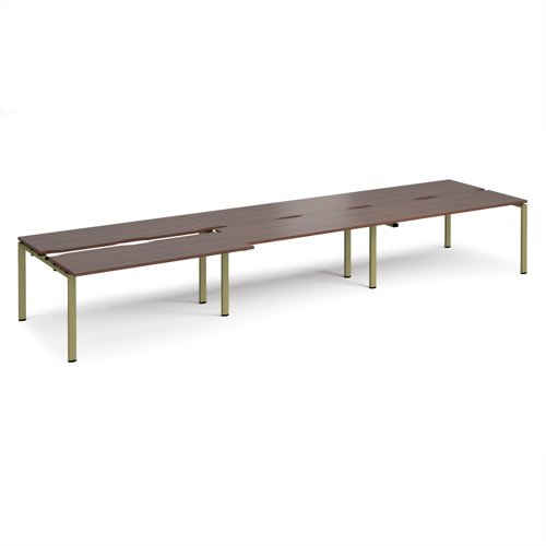 Adapt sliding top triple back to back desks 4800mm x 1200mm - green frame, walnut top