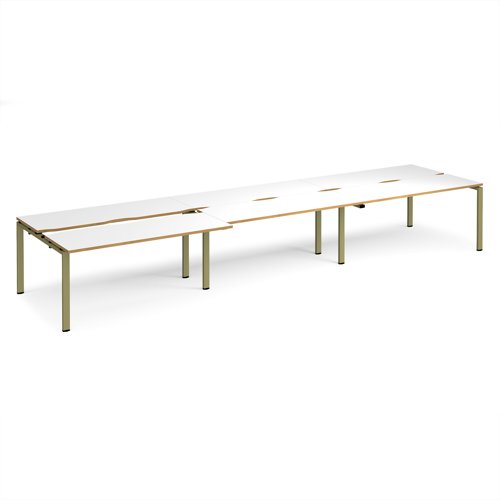 Adapt sliding top triple back to back desks 4800mm x 1200mm - green frame, white top, oak edge