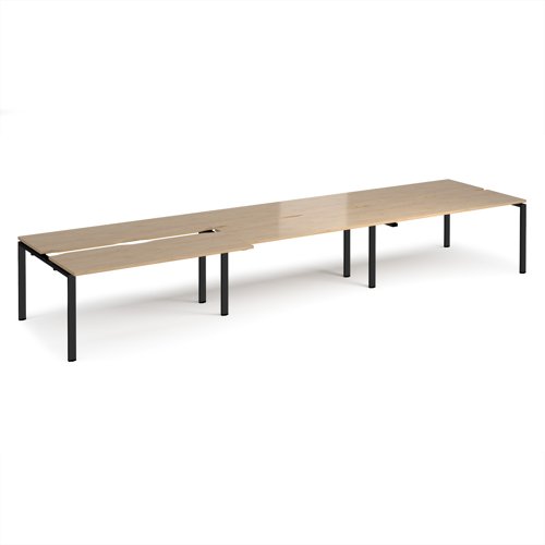 Adapt sliding top triple back to back desks 4800mm x 1200mm - black frame, kendal oak top