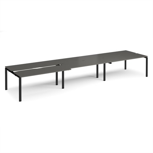 Adapt sliding top triple back to back desks 4800mm x 1200mm - black frame, storm grey top