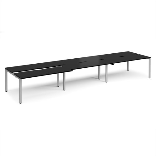 Adapt sliding top triple back to back desks 4800mm x 1200mm - silver frame, black top