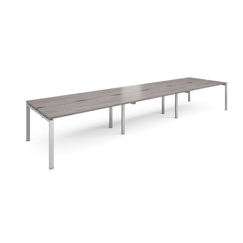 Adapt sliding top triple back to back desks 4800mm x 1200mm - silver frame, grey oak top