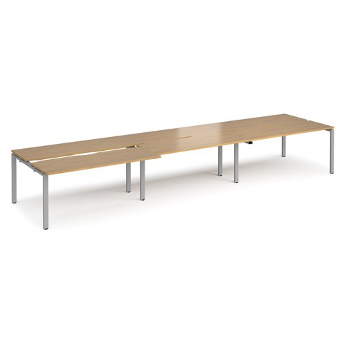 Adapt sliding top triple back to back desks 4800mm x 1200mm - silver frame, oak top