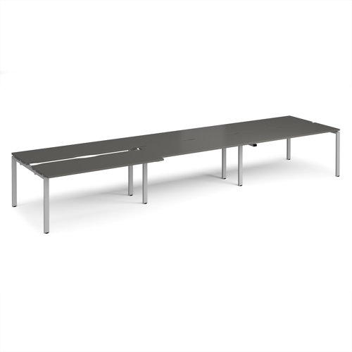 Adapt sliding top triple back to back desks 4800mm x 1200mm - silver frame, storm grey top