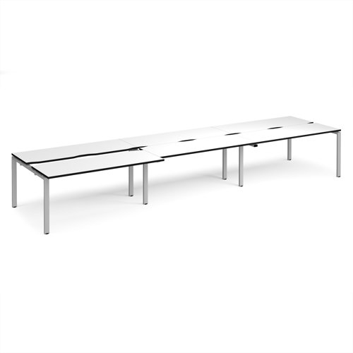 Adapt sliding top triple back to back desks 4800mm x 1200mm - silver frame, white top, black edge