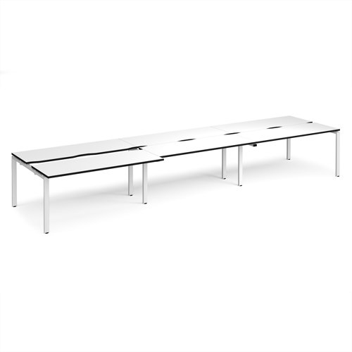 Adapt sliding top triple back to back desks 4800mm x 1200mm - white frame, white top, black edge