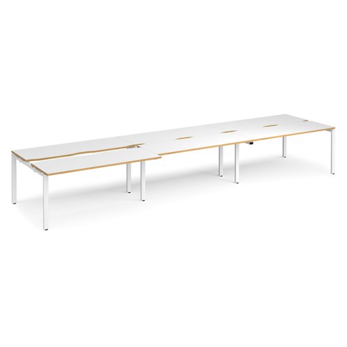 Adapt sliding top triple back to back desks 4800mm x 1200mm - white frame, white top with oak edging