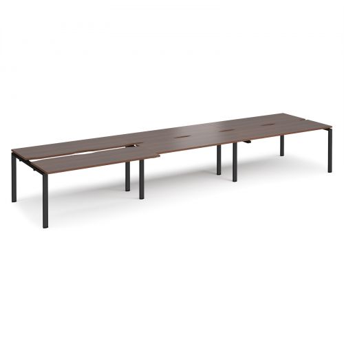 Adapt II sliding top triple back to back desks 4800mm x 1200mm - black frame, walnut top