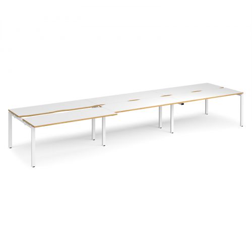 Adapt II sliding top triple back to back desks 4800mm x 1200mm - white frame, white top with oak edging