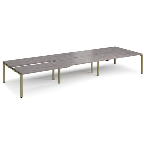 Adapt sliding top triple back to back desks 4800mm x 1600mm - green frame, grey oak top