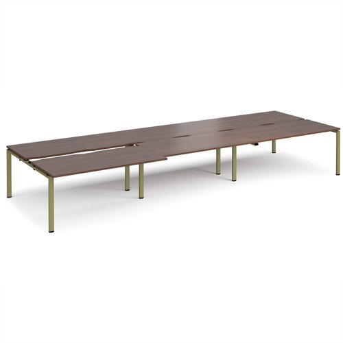 Adapt sliding top triple back to back desks 4800mm x 1600mm - green frame, walnut top