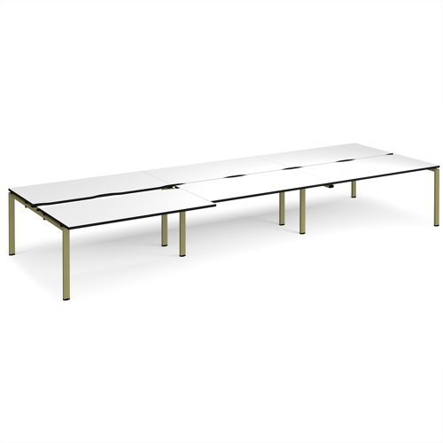 Adapt sliding top triple back to back desks 4800mm x 1600mm - green frame, white top, black edge