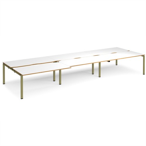 Adapt sliding top triple back to back desks 4800mm x 1600mm - green frame, white top, oak edge