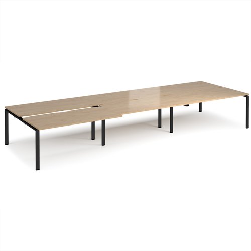 Adapt sliding top triple back to back desks 4800mm x 1600mm - black frame, kendal oak top