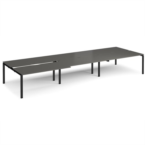 Adapt sliding top triple back to back desks 4800mm x 1600mm - black frame, storm grey top