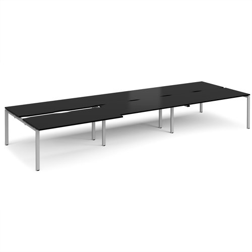 Adapt sliding top triple back to back desks 4800mm x 1600mm - silver frame, black top