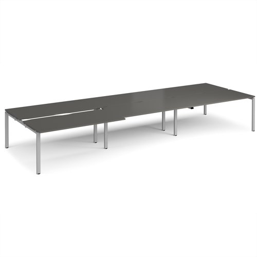 Adapt sliding top triple back to back desks 4800mm x 1600mm - silver frame, storm grey top