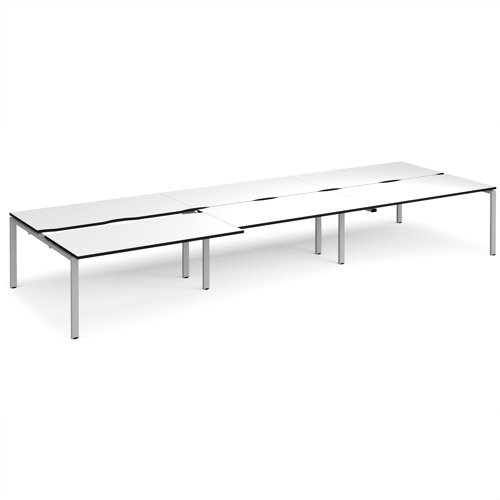 Adapt sliding top triple back to back desks 4800mm x 1600mm - silver frame, white top, black edge