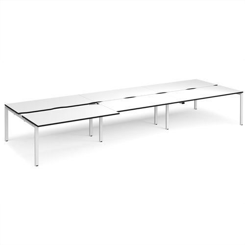 Adapt sliding top triple back to back desks 4800mm x 1600mm - white frame, white top, black edge