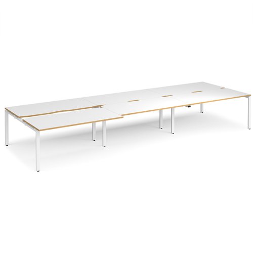 Adapt sliding top triple back to back desks 4800mm x 1600mm - white frame, white top with oak edging