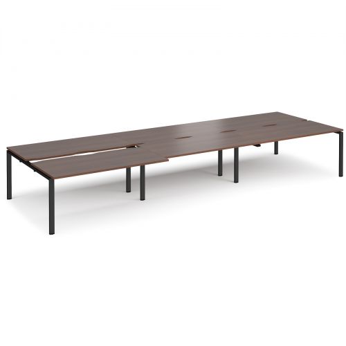 Adapt II sliding top triple back to back desks 4800mm x 1600mm - black frame, walnut top
