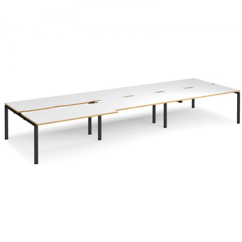 Adapt II sliding top triple back to back desks 4800mm x 1600mm - black frame, white top with oak edging