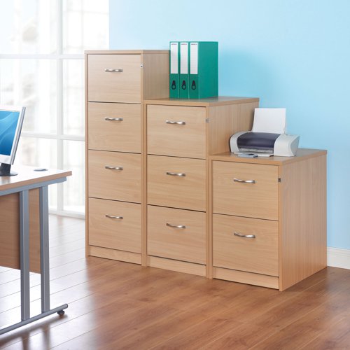Wooden 4 drawer filing cabinet with silver handles 1360mm high - beech Filing Cabinets LF4B