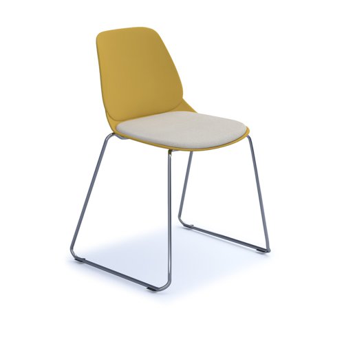 Strut chair with seat pad and chrome sled frame - mustard