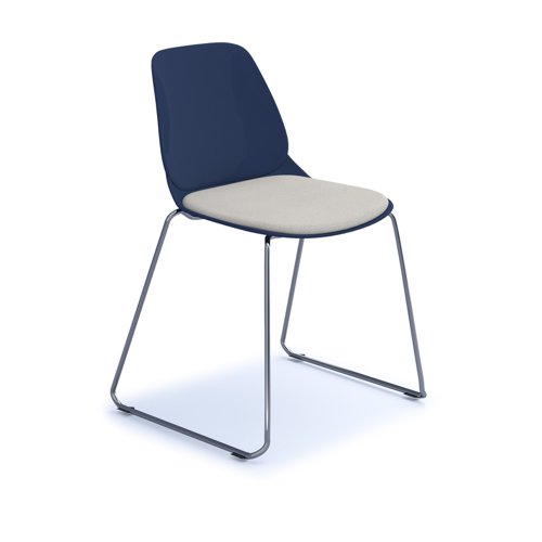 Strut chair with seat pad and chrome sled frame - navy blue