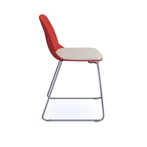 Strut chair with seat pad and chrome sled frame - red