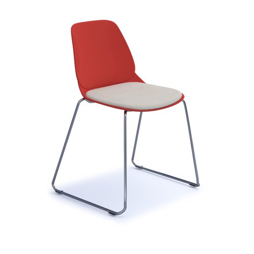 Strut chair with seat pad and chrome sled frame - red