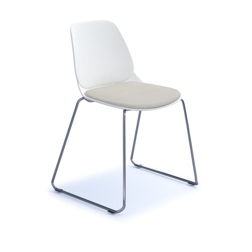Strut chair with seat pad and chrome sled frame - white