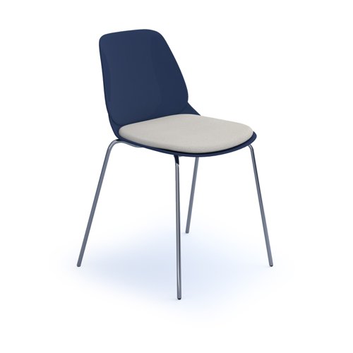 Strut chair with seat pad and chrome 4 leg frame - navy blue