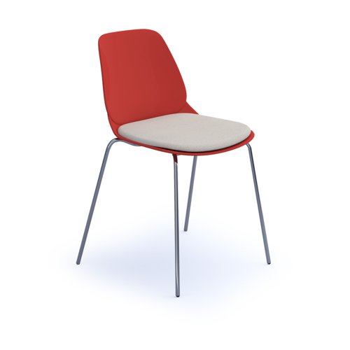 Strut chair with seat pad and chrome 4 leg frame - red