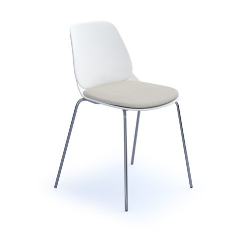 Strut chair with seat pad and chrome 4 leg frame - white