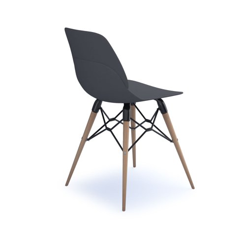 Strut multi-purpose chair with natural oak 4 leg frame and black steel detail - grey