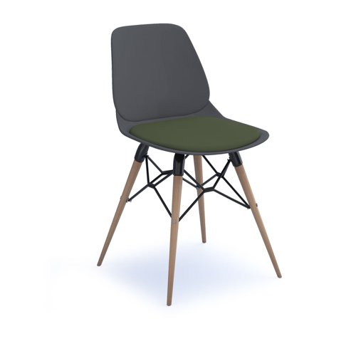 Strut chair with seat pad and natural oak 4 leg frame with black steel detail - grey