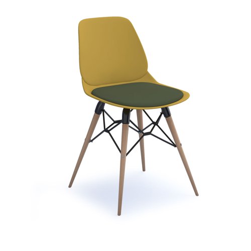 Strut chair with seat pad and natural oak 4 leg frame with black steel detail - mustard