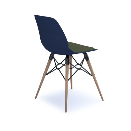 Strut chair with seat pad and natural oak 4 leg frame with black steel detail - navy blue