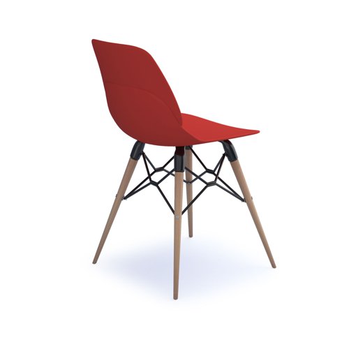 Strut multi-purpose chair with natural oak 4 leg frame and black steel detail - red Dams International