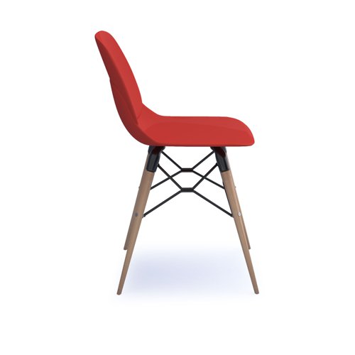 Strut multi-purpose chair with natural oak 4 leg frame and black steel detail - red