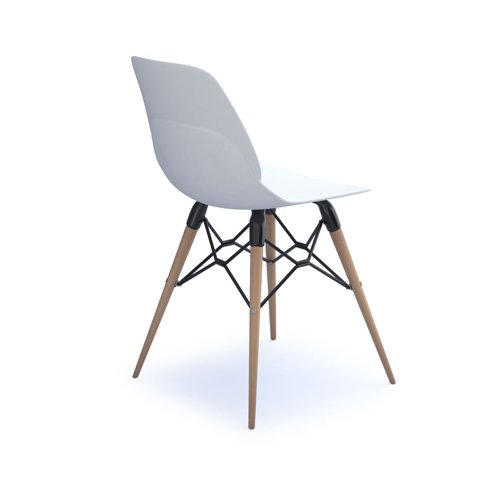 Strut multi-purpose chair with natural oak 4 leg frame and black steel detail - white