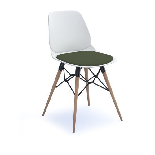 Strut chair with seat pad and natural oak 4 leg frame with black steel detail - white